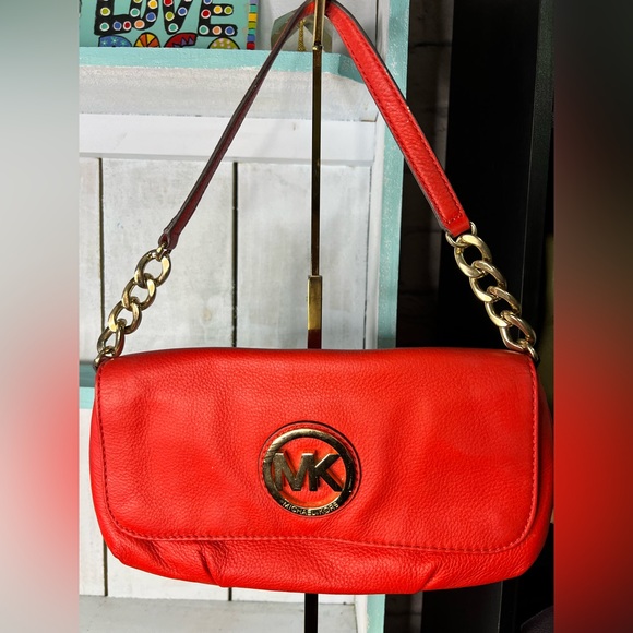 Michael Kors Pebbled Leather Red/ Orange Shoulder Bag - Picture 1 of 3